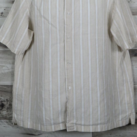Concepts* Claiborne Men's Short Sleeve Button Down Shirt~ Size XL(Tan/White) - Picture 2 of 11